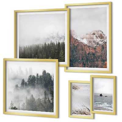 Set om 5 tavlor Landskap berg skogar moln