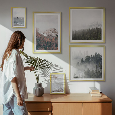 Set om 5 tavlor Landskap berg skogar moln