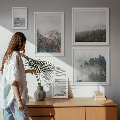 Set om 5 tavlor Landskap berg skogar moln