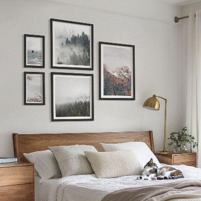 Set om 5 tavlor Landskap berg skogar moln