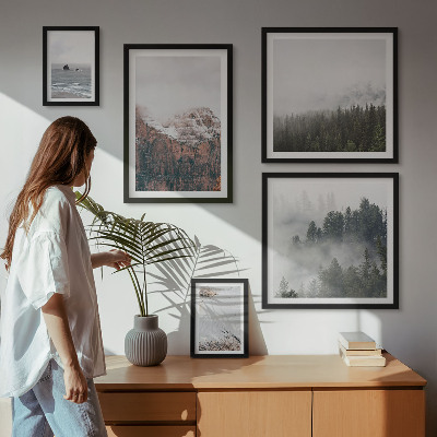 Set om 5 tavlor Landskap berg skogar moln