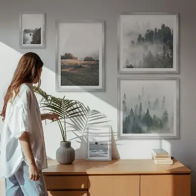 Tavelset med väggdekoration naturlig utsikt över berg och hav