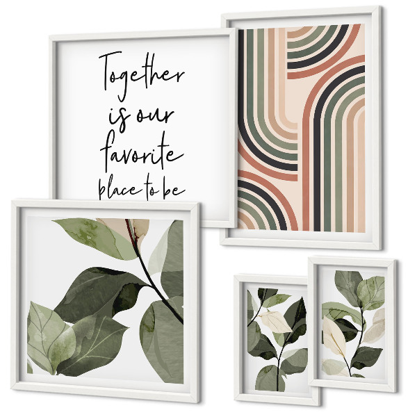 Tavelvägg med 5 tavlor Snygg geometri med blommiga accenter
