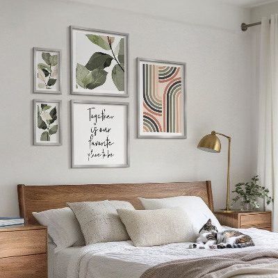 Tavelvägg med 5 tavlor Snygg geometri med blommiga accenter