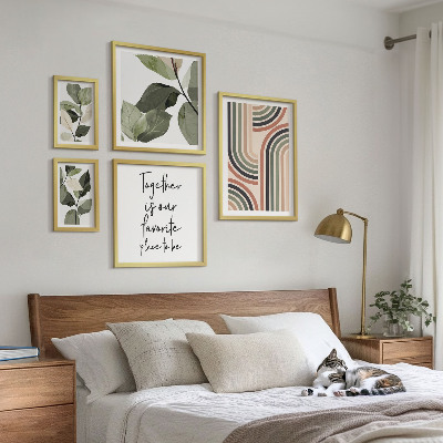 Tavelvägg med 5 tavlor Snygg geometri med blommiga accenter