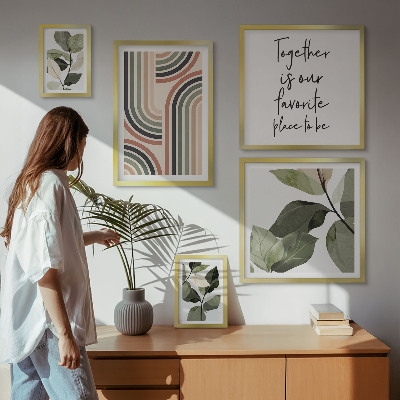 Tavelvägg med 5 tavlor Snygg geometri med blommiga accenter