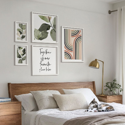 Tavelvägg med 5 tavlor Snygg geometri med blommiga accenter