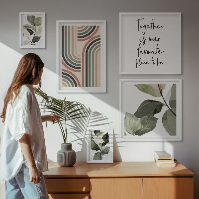 Tavelvägg med 5 tavlor Snygg geometri med blommiga accenter
