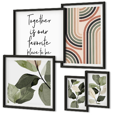 Tavelvägg med 5 tavlor Snygg geometri med blommiga accenter