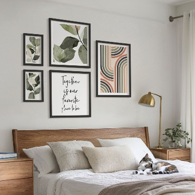 Tavelvägg med 5 tavlor Snygg geometri med blommiga accenter