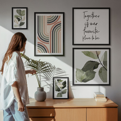 Tavelvägg med 5 tavlor Snygg geometri med blommiga accenter