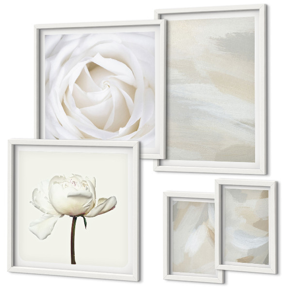 Väggdekoration tavelset Blommiga inspirationer vita