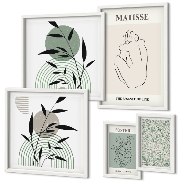 Set om 5 tavlor Snygg växtgrafik