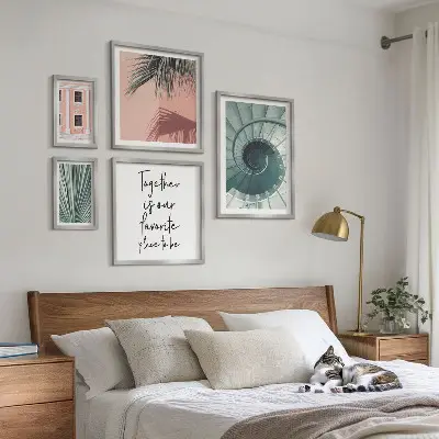 Tavelvägg med 5 tavlor snygga geometriska motiv