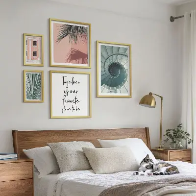 Tavelvägg med 5 tavlor snygga geometriska motiv