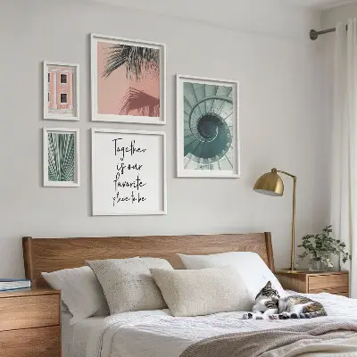 Tavelvägg med 5 tavlor snygga geometriska motiv