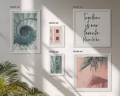 Tavelvägg med 5 tavlor snygga geometriska motiv
