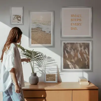 Väggdekoration tavelset med citat om livet vid havet och landskap
