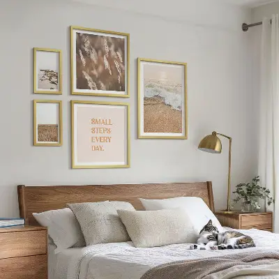 Väggdekoration tavelset med citat om livet vid havet och landskap