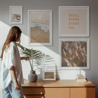 Väggdekoration tavelset med citat om livet vid havet och landskap
