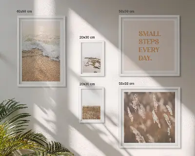 Väggdekoration tavelset med citat om livet vid havet och landskap