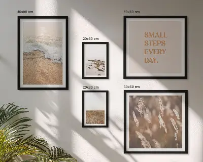 Väggdekoration tavelset med citat om livet vid havet och landskap