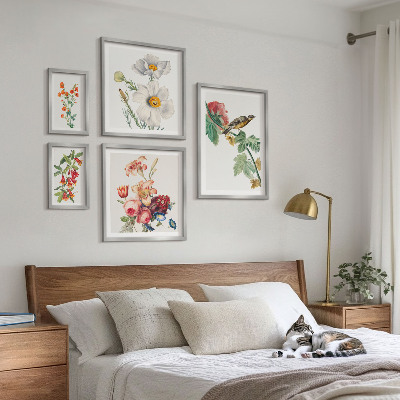 Set om 5 tavlor Blommiga fåglar vintagedekorationer