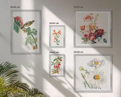 Blommiga fåglar vintagedekorationer set om 5 tavlor