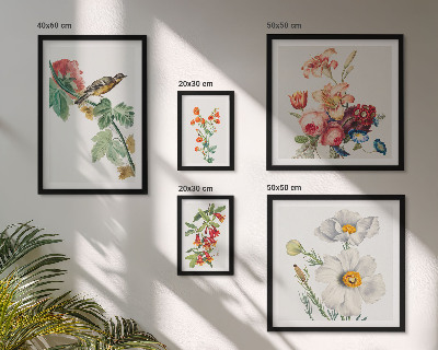 Set om 5 tavlor Blommiga fåglar vintagedekorationer