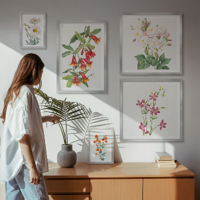 Väggdekoration tavelset Blommiga botaniska motiv