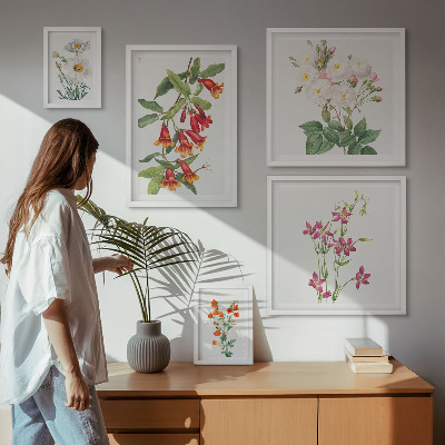 Väggdekoration tavelset Blommiga botaniska motiv