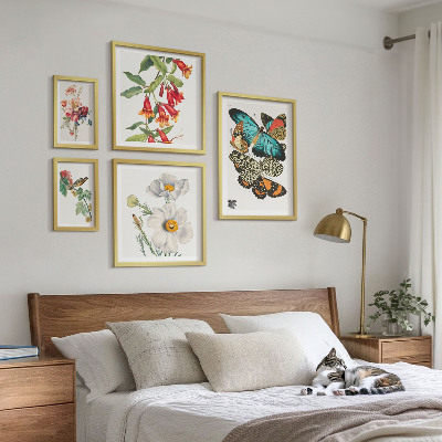 Set om 5 tavlor Blommor fjärilar fåglar vintage dekorationer