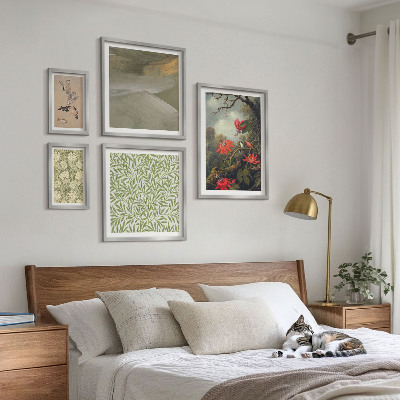 Tavelvägg med 5 tavlor Blommor fåglar naturliga motiv
