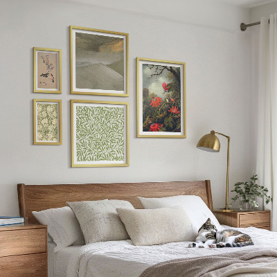 Tavelvägg med 5 tavlor Blommor fåglar naturliga motiv