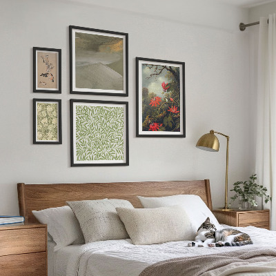 Tavelvägg med 5 tavlor Blommor fåglar naturliga motiv