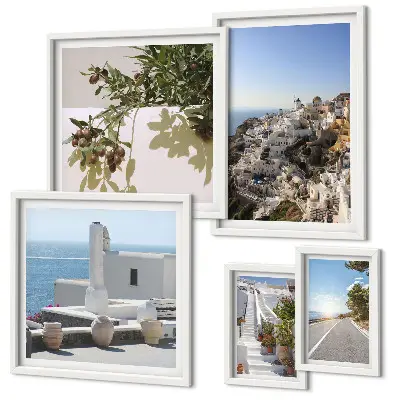 Väggdekoration i tavelset med santorini-motiv