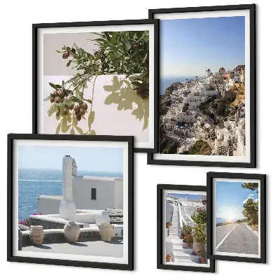 Väggdekoration i tavelset med santorini-motiv