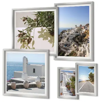 Väggdekoration i tavelset med santorini-motiv