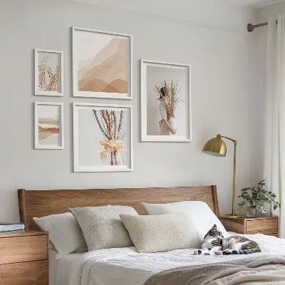Väggdekoration tavelset med snygga boho-motiv av växter och landskap