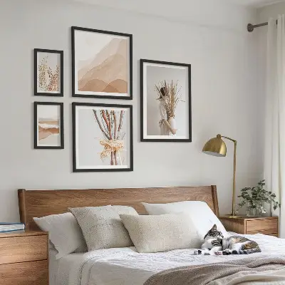 Väggdekoration tavelset med snygga boho-motiv av växter och landskap