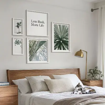 Tavelvägg med 5 tavlor gröna blad i modern stil