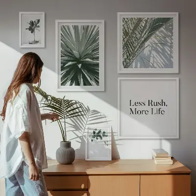 Tavelvägg med 5 tavlor gröna blad i modern stil