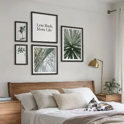 Tavelvägg med 5 tavlor gröna blad i modern stil