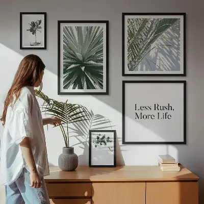 Tavelvägg med 5 tavlor gröna blad i modern stil