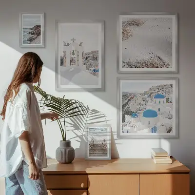 Väggdekoration tavelset med motiv av Greklands vita landskap