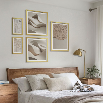 Tavelvägg med 5 tavlor Abstrakta beige mönster