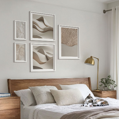 Tavelvägg med 5 tavlor Abstrakta beige mönster