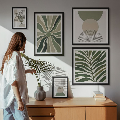 Set om 5 tavlor Snygg grafik med grönska