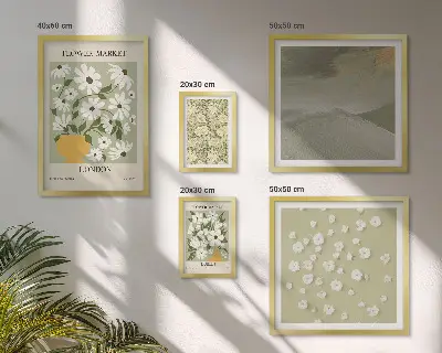 Tavelvägg med 5 tavlor med blommiga urbana motiv