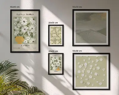Tavelvägg med 5 tavlor med blommiga urbana motiv